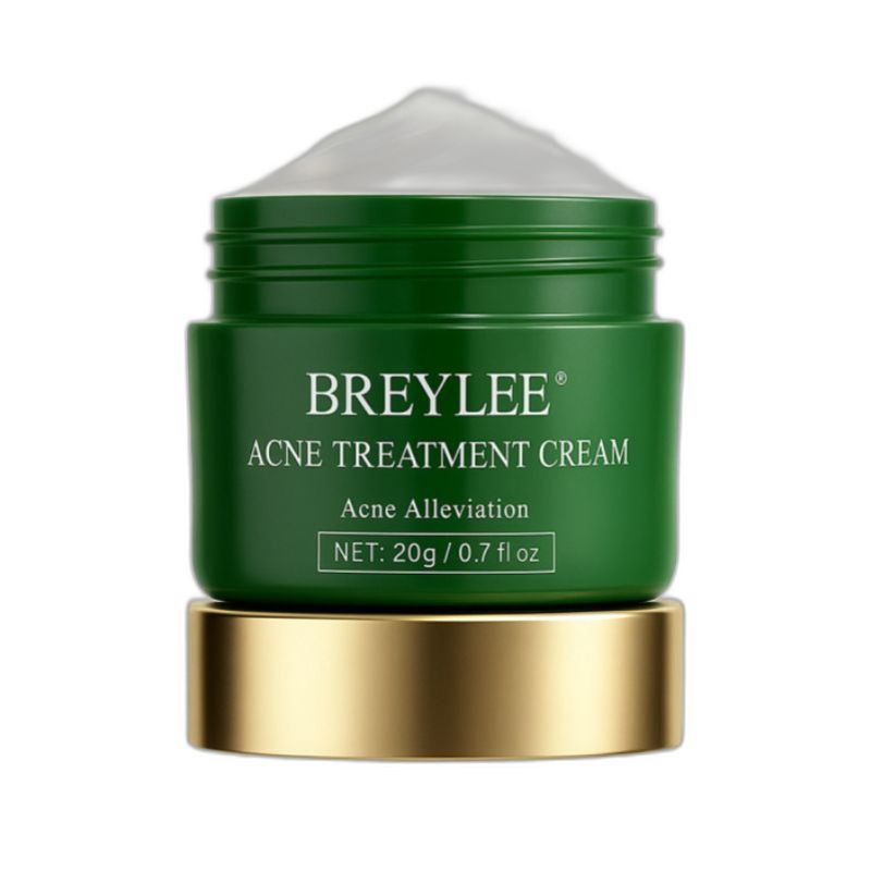 Breylee Acne Treatment Cream jar, open container showing white cream texture