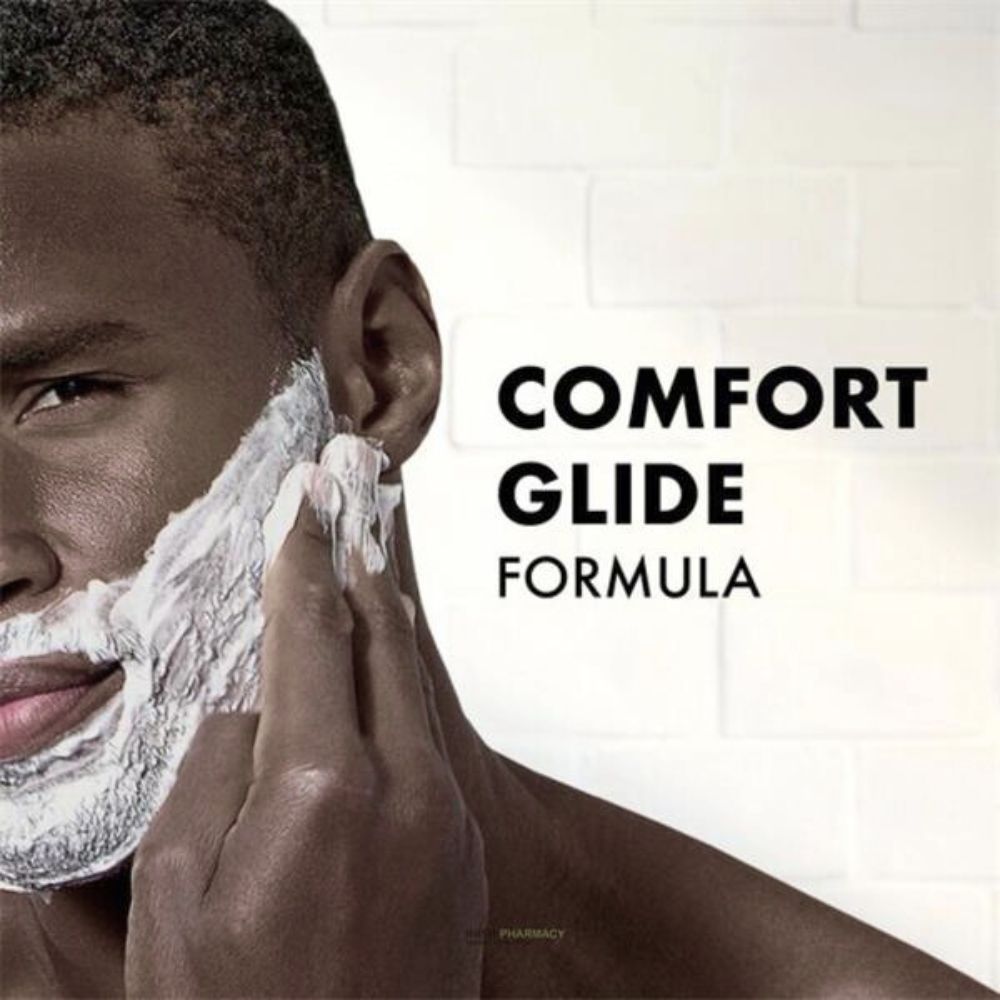 Shaving routine featuring Gillette foam applied on face (BD)