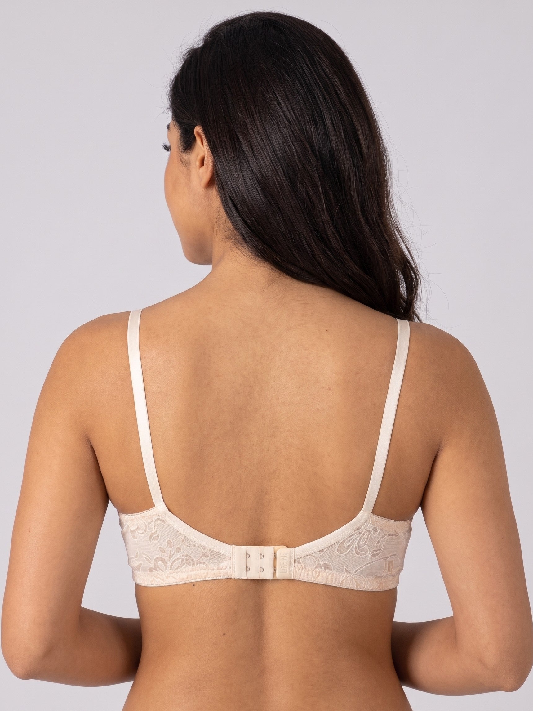 Skin Like-Me Eves Bra back view with low scoop straps and hook closure. #color_skin