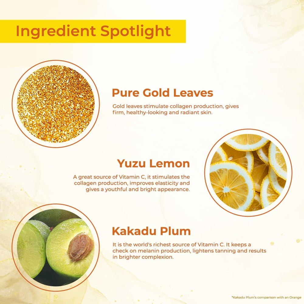 Lotus Herbals WhiteGlow Vitamin-C + Gold Radiance Serum bottle with orange, amla, and gold extracts for glowing skin