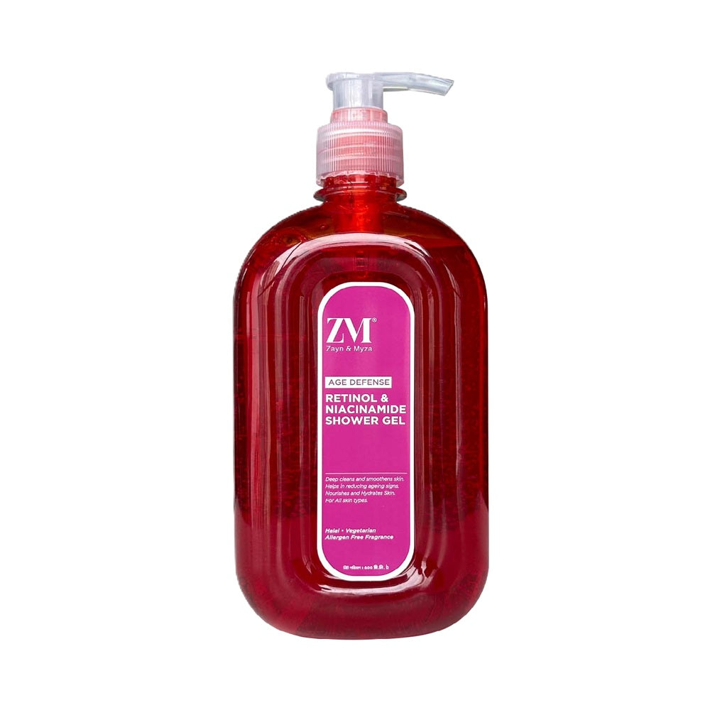 Zayn & Myza Age Defense Retinol & Niacinamide Shower Gel – Red Bottle with Pump Dispenser