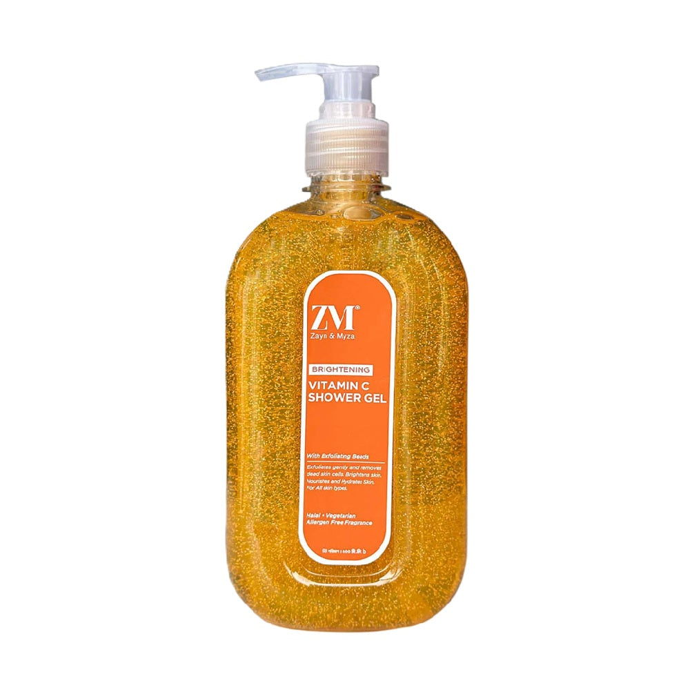 Zayn & Myza Brightening Vitamin C Shower Gel – Orange Bottle with Pump Dispenser and Exfoliating Beads