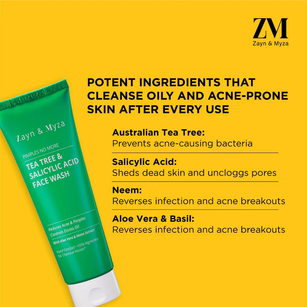Zayn & Myza Tea Tree & Salicylic Acid Face Wash – Green Tube for Pimple Clearing and Oil Control with some ingredients