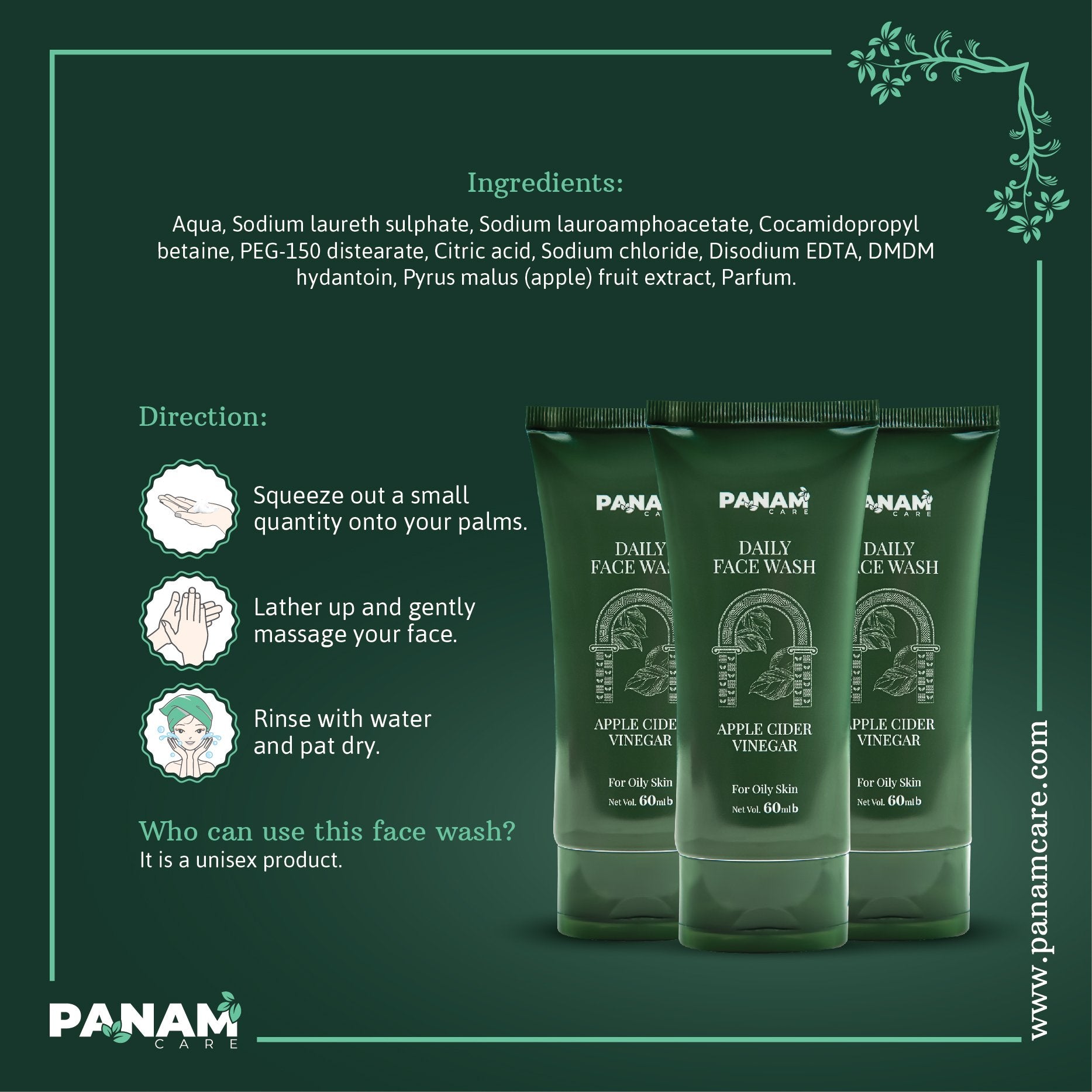Panam Care Daily Face Wash Apple Cider Vinegar 60ml BD