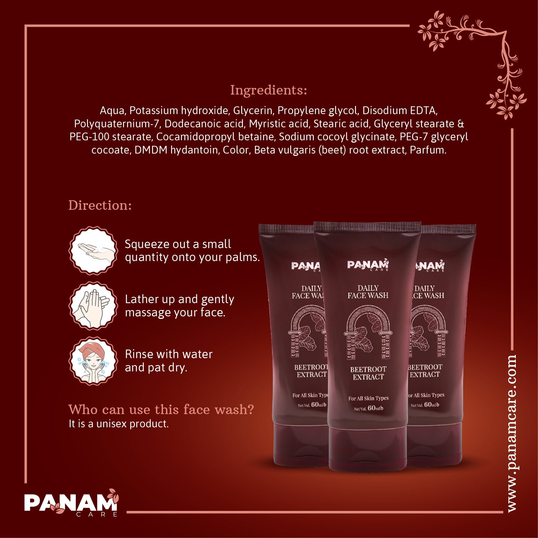 Panam Care Daily Face Wash Beetroot Extract 60ml BD