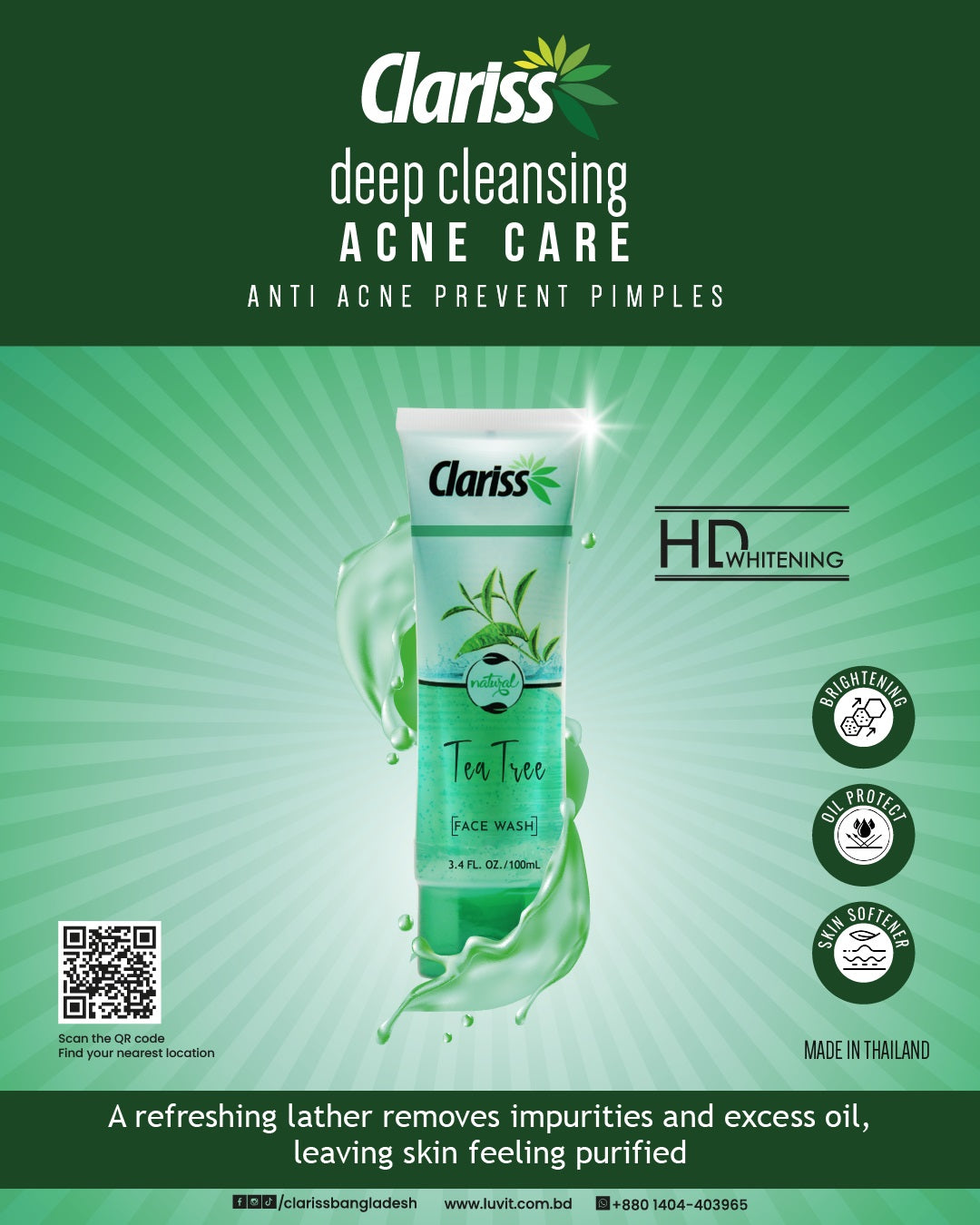 Clariss Tea Tree Face Wash 100ml BD