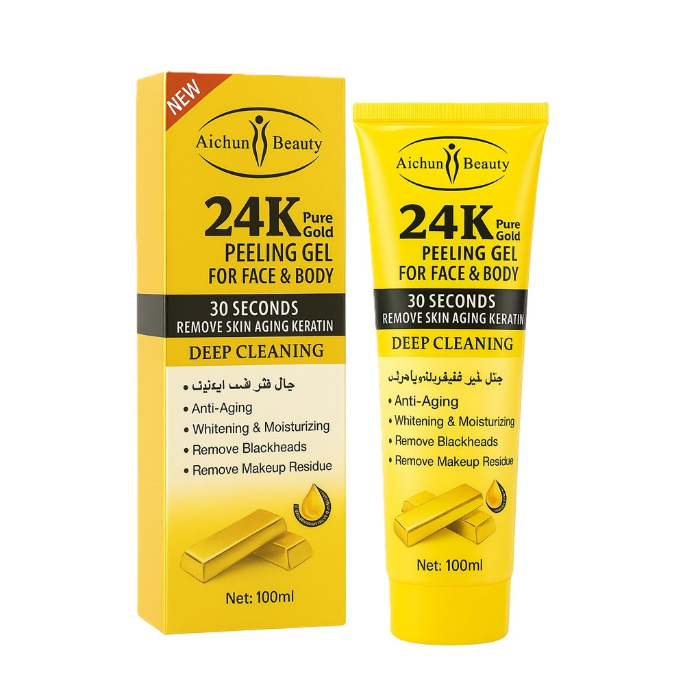 Aichun Beauty 24K Pure Gold Peeling Gel for Face & Body – 100ml tube and box packaging, deep cleansing, anti-aging skincare