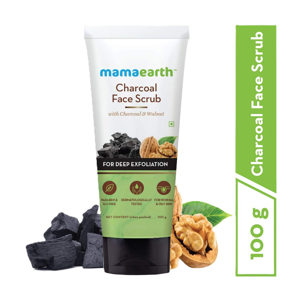 Mamaearth Charcoal Face Scrub – Deep Exfoliation with Activated Charcoal & Walnut Beads 100g content tube

