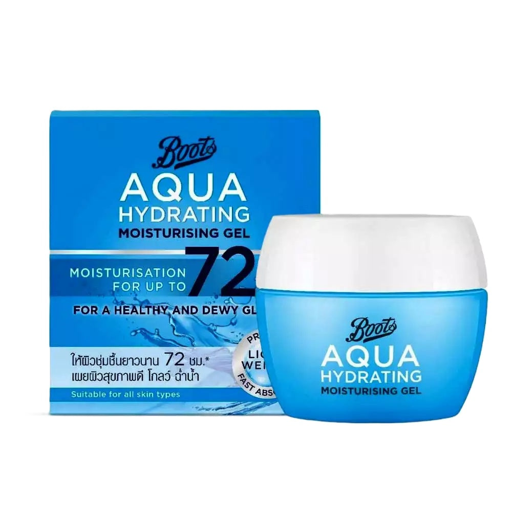 Boots Aqua Hydrating Moisturising Gel Cream – 72H Lightweight Hydration in Blue Jar with Box

