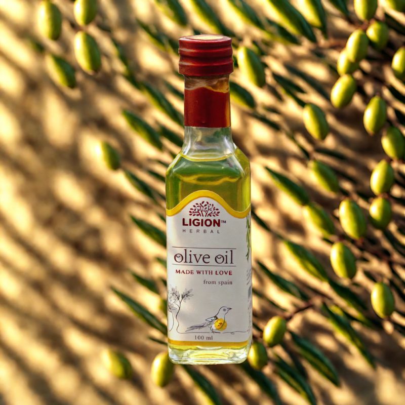 Premium pure olive oil in glass bottle