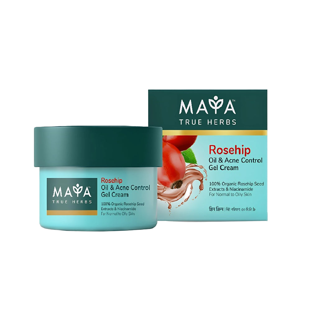 Maya Rosehip Oil & Acne Control Gel Cream jar with rosehip and niacinamide