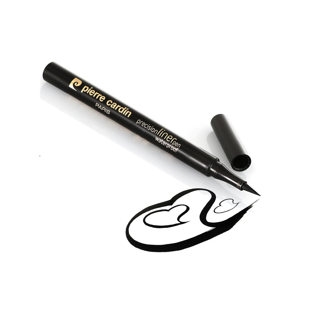 Pierre Cardin Precision Line Waterproof Eyeliner Pen in Black – out of cap showing with arting love