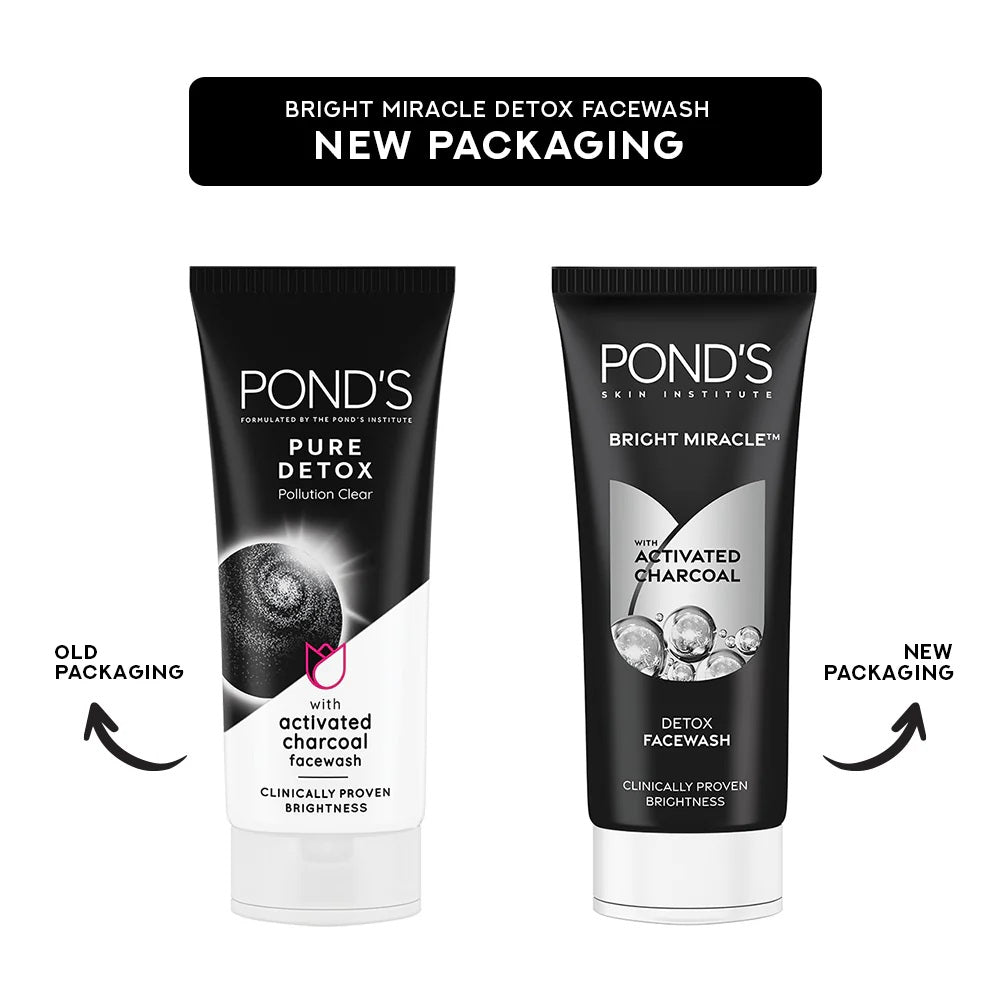 Pond’s Bright Miracle Detox Facewash with Activated Charcoal – Deep cleansing and brightening facewash tube New Packaging