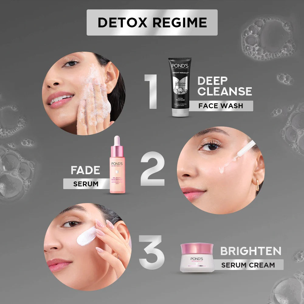 Pond’s Bright Miracle Detox Facewash with Activated Charcoal – Deep cleansing and brightening facewash Detox regime