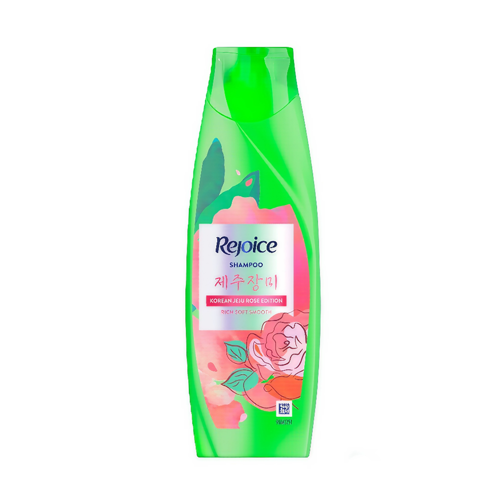 Rejoice Korean Jeju Rose Edition Shampoo bottle with floral design – 480ml for soft and smooth hair


