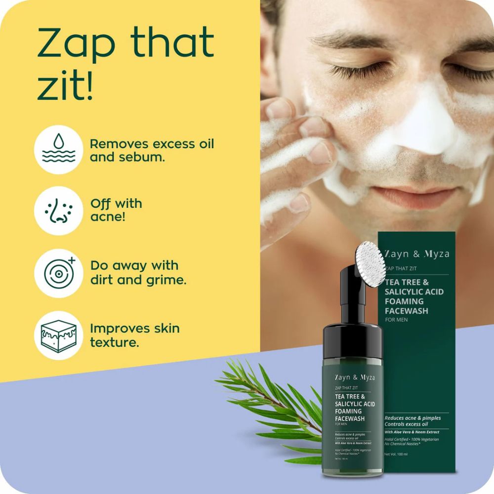 Men’s acne control foaming face wash with tea tree