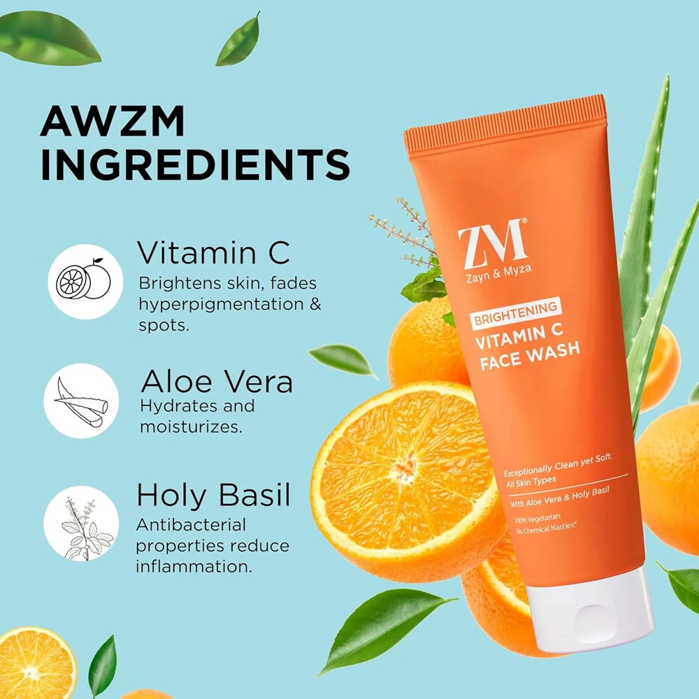Zayn & Myza Brightening Vitamin C Face Wash – Orange with vitamin c, aloe vera and Holy Basil