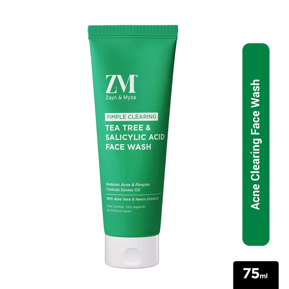 Zayn & Myza Tea Tree & Salicylic Acid Face Wash – Green Tube for Pimple Clearing and Oil Control 75ml