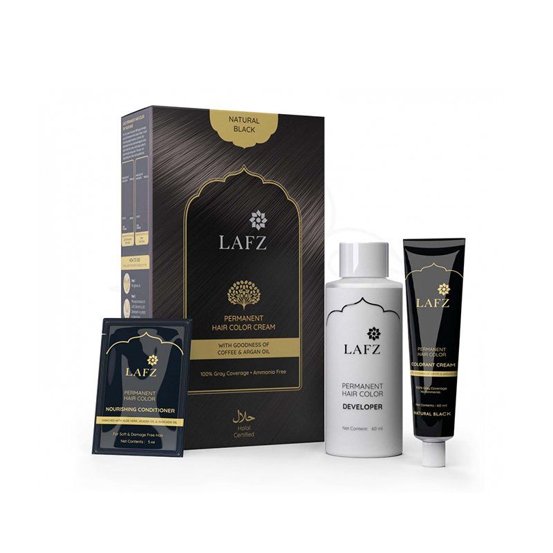 Lafz Permanent Hair Color Cream Natural Black 60ml+60ml+10ml BD