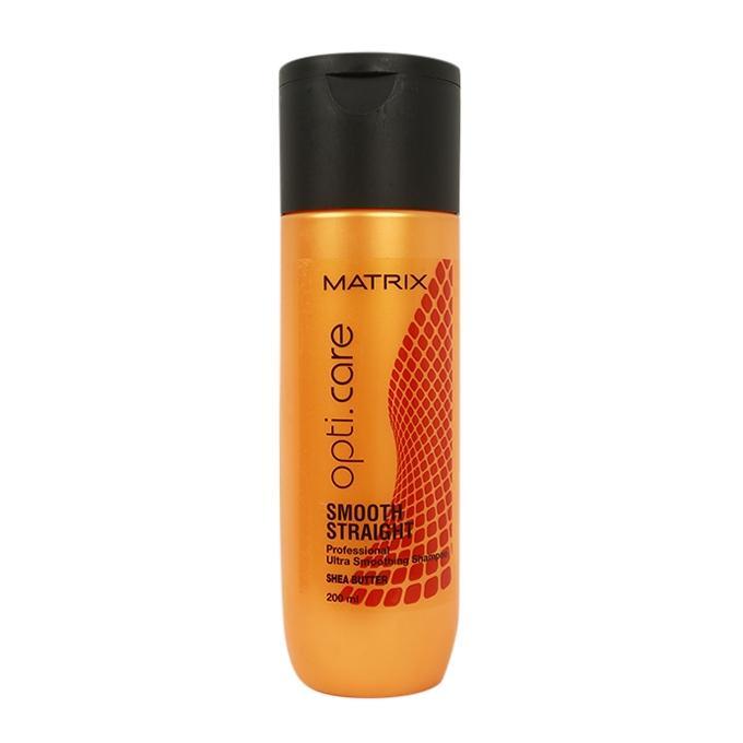 Matrix Opti Care Smooth Straight Shampoo 200ml bottle with shea butter for frizz-free, smooth hair

